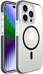 Geonav Capa protetora Impact Pro iPhone 14 Pro, TPU flexível nas extremidades, Compatível com o sistema de imãs MagSafe®, IPI14PSG, Transparente/Cinza Escuro