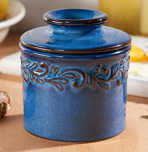 Butter Bell - The Original Butter Bell Crock by L Tremain, a Countertop French Ceramic Butter Dish Keeper for Spreadable Butter, Antique Collection, Denim Blue - Reactive Glaze Pottery