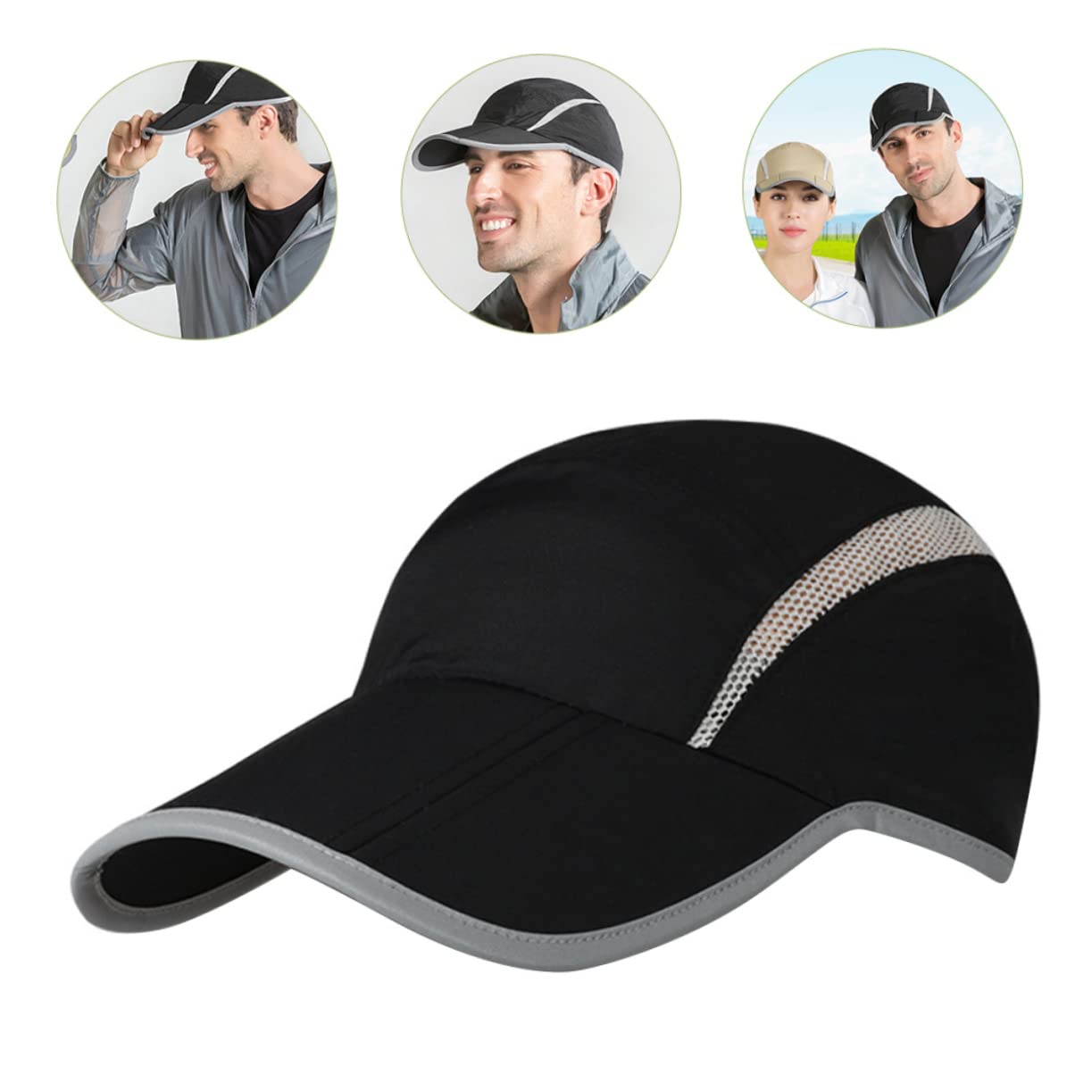 Didiseaon Cycling Hat Men's Breathable Running Cap Sun Hat Flat Brim Adjustable Outdoor Use Black