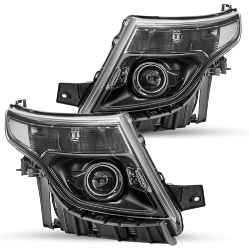 JSBOYAT Projector Headlight Assembly with Bulbs Replacement for 2011-2015 Ford Explorer (Black Housing & Clear Reflector)