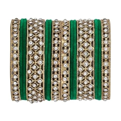 Image of I Jewels Gold Plated Traditional Royal Emerald Velvet Chuda Bangle Set Kada for Bridal /Women