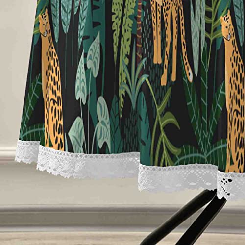 Johizuta Round Table Cloth,Spotted Yellow Leopard Among Green Jungle Plants Decorative Tablecloth Washable Table Cover For Home Decor Dinner Kitchen Dining Indoor And Outdoor Use,60" #TOP4