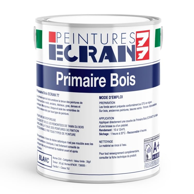 Primaire bois anti-tanins, isole et bloque les tâches et remontées de tanins, peinture sous-couche intérieur, extérieur ECRAN 77 5 litres