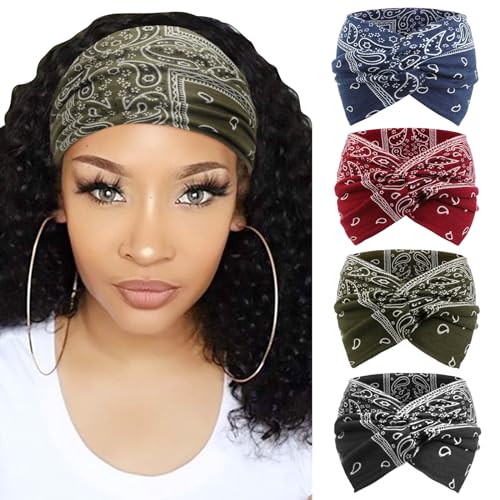 Image of DRESHOW 4 Pack Turban Headbands for Women Wide Vintage Head Wraps Knotted Cute Hair Band Accessories