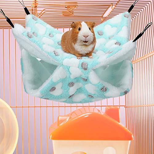Image of Boao 2 Pcs Guinea Pig Rat Hammock for Pet, Mint Green, Pink, Heart Pattern