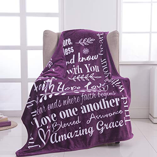 Faith Hope Love Blankets for Women | Inspirational Gifts for Women - Thoughtful Birthday Gifts for Women | Christian Blanket Gifts for Christian Friend Women or Men (Purple, Flannel Fleece)