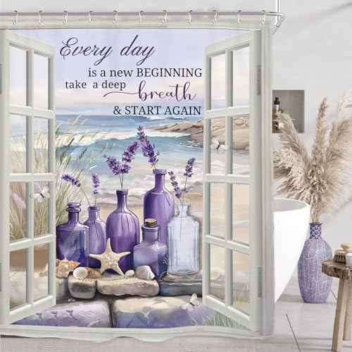 Miyotaa Lavender Beach Shower Curtain Set with Hooks