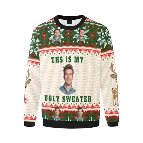 Custom Ugly Christmas Sweater with Face for Men Personalized Photo Name Sweatshirt for Family Couples Friends3