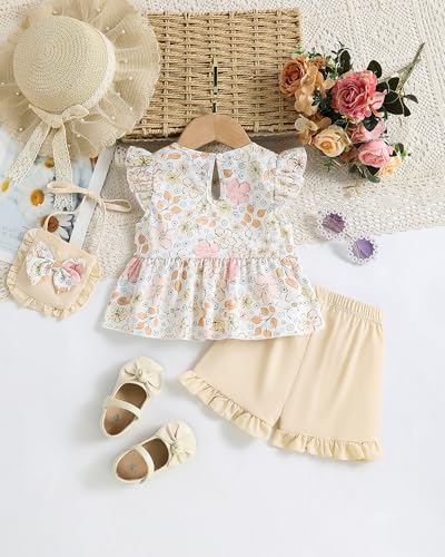 Image of Weebaby Toddler Girl Clothes Baby Summer Outfits Sleeveless Halter Top Ruffle Short Set Cute Kids Clothes Girls