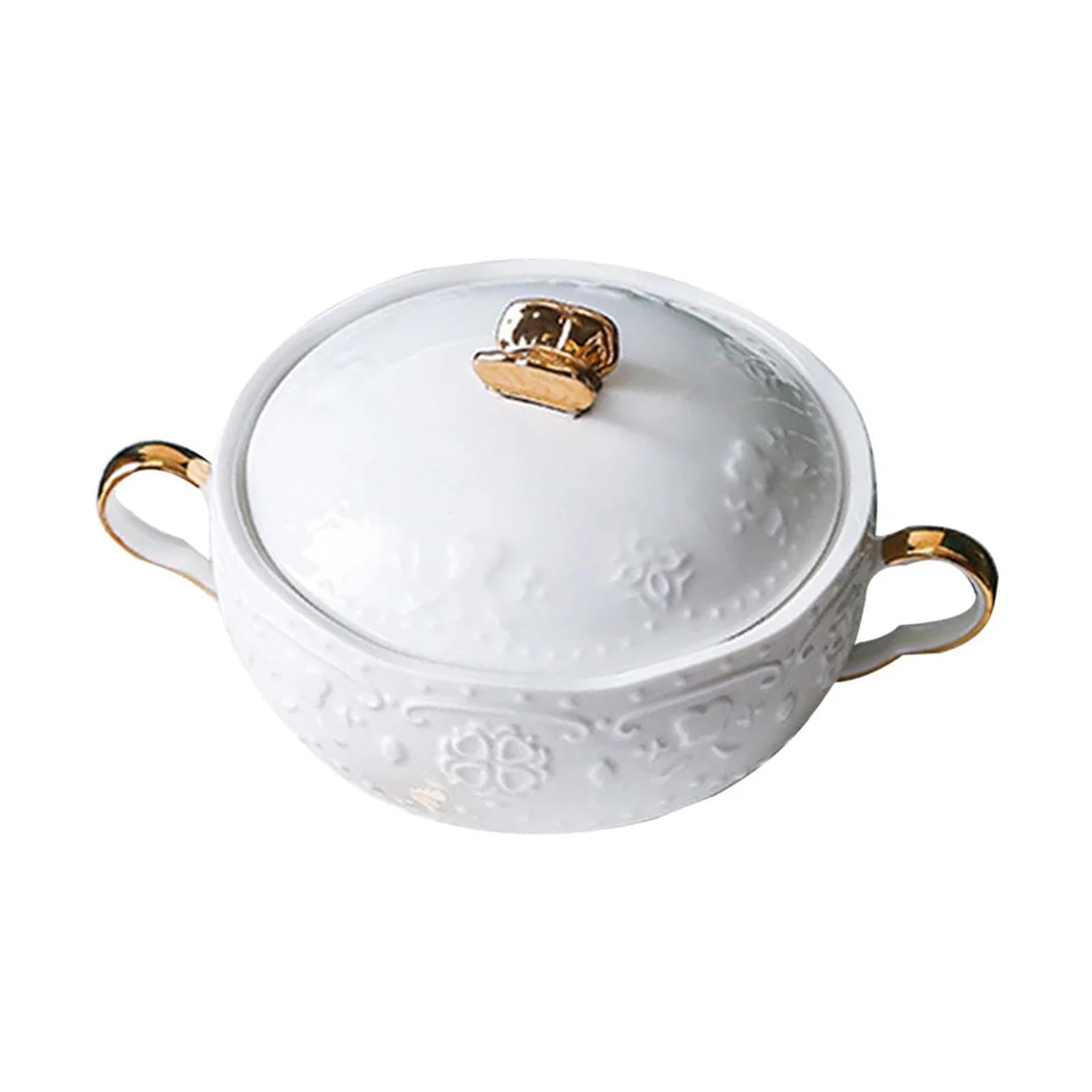 UGCER Ceramic Soup Tureen with Ladle, Elegant European Style Soup Bowl for Restaurant & Home Kitchen Decoration Pot