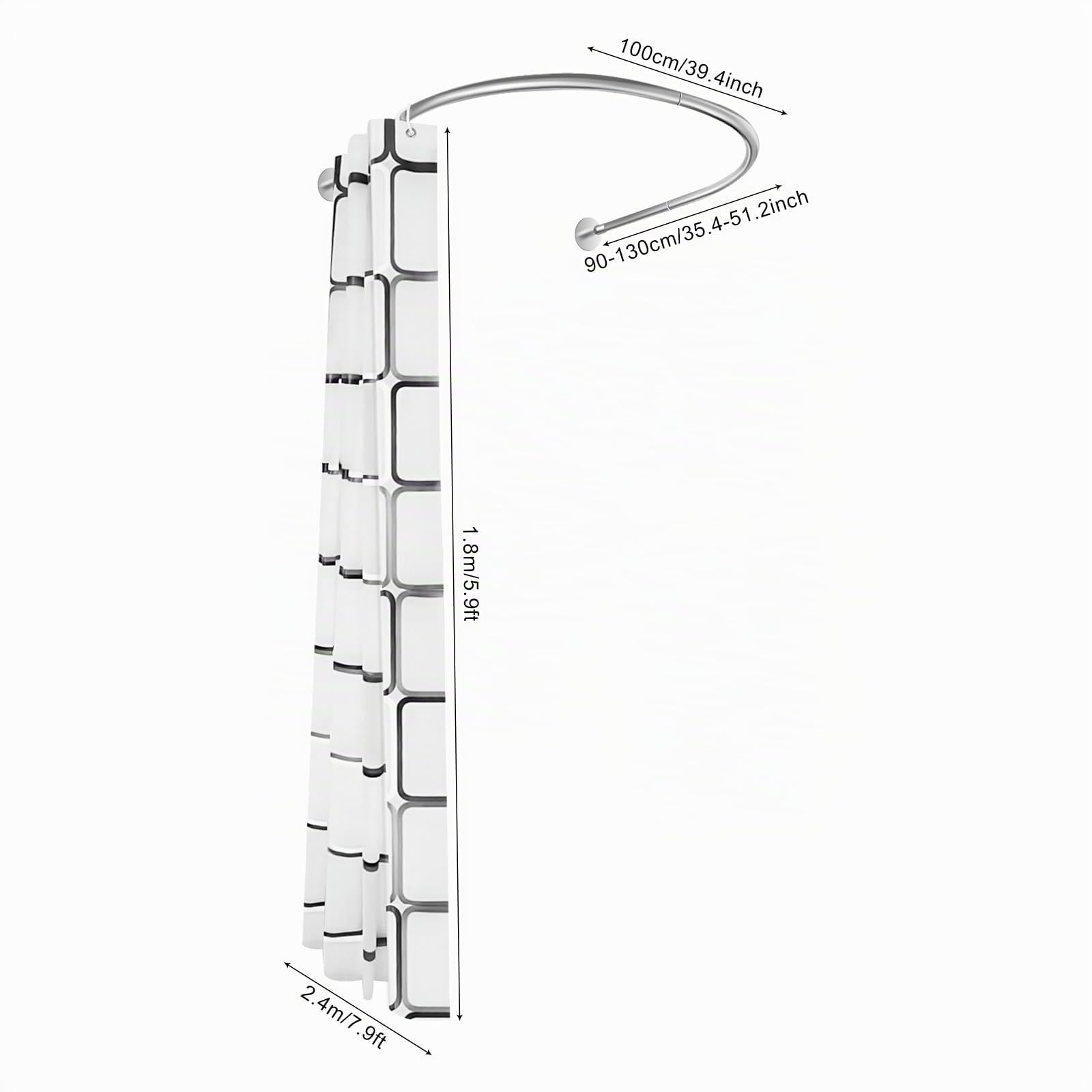 Barra de cortina de ducha curvada de acero inoxidable, diseño en forma de U, soporta hasta 20 kg, perfecta para baños, inodoros, vestuarios, resistente al óxido y fácil de instalar.