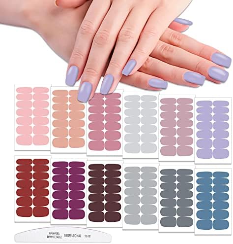 WOKOTO 12 Sheets 168 Pcs Solid Color Nail Polish Strips Full Nail Stickers for Women Nail Art Wraps Self Adhesive Solid Full Nail Wraps Sticker Nails for Women Gilrs with Nail File Gel Nail Strips