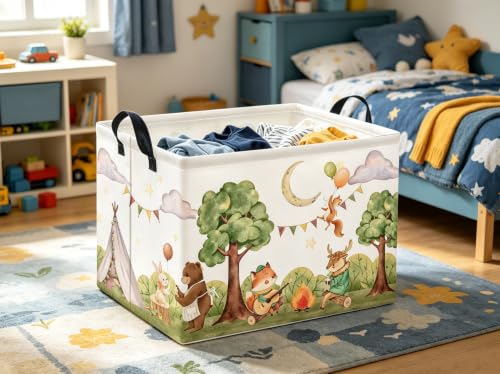 Image of Rectangular Valentines Basket for Women Girls Storage Bin Organizer Box Shelf Room Decor(Camping Animal)