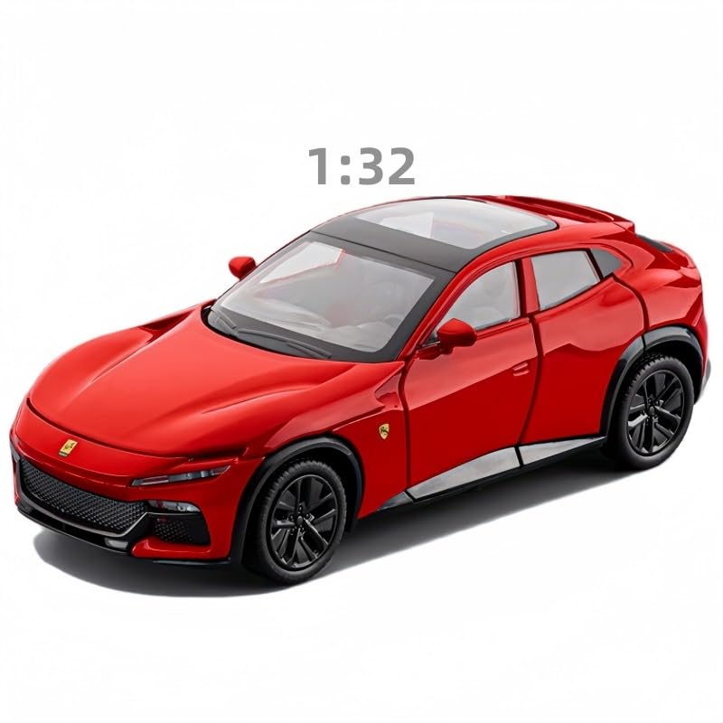 Image of FEXXA 1:32 Scale Ferrari Purosangue SUV Die-Cast Metal Car with Sport car Openable Doors Light and Sound,Pull Back Function Indoor Outdoor Toy for Kids (1.32 Scale-Red)