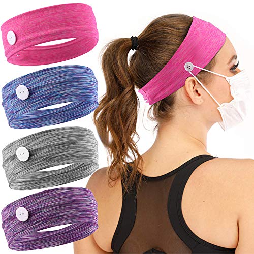Button Headbands 4 Pack for Women Nurses, Cute Fashion Sweatbands Yoga Workout,178F