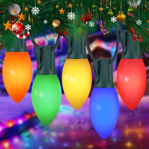 Vintage C9 Multicolor Outdoor Christmas Lights, 50FT 50LED Commercial Christmas