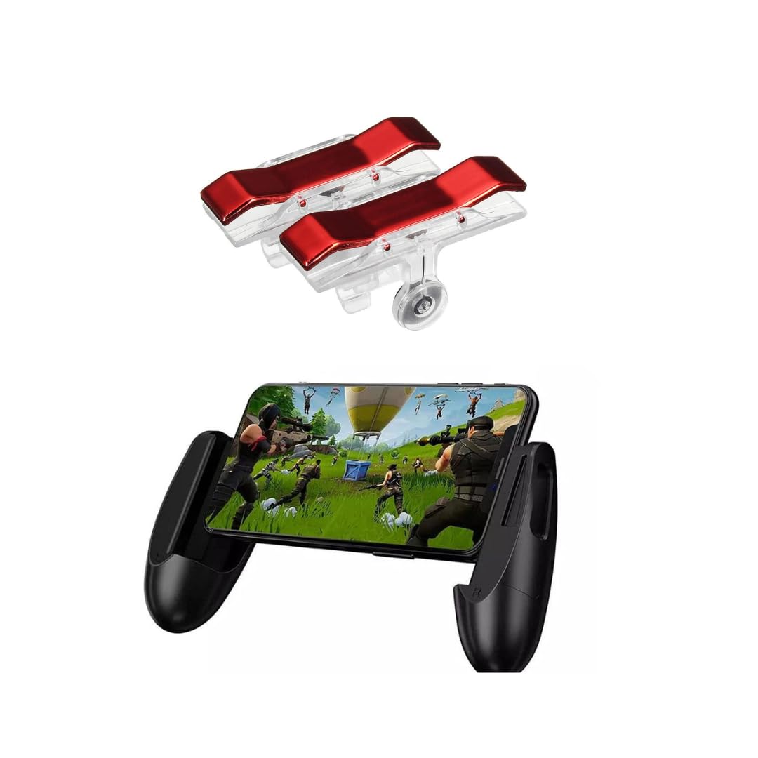 icall Combo Mobile Remote Controller Gamepad Holder Handle L1 R1 Shooting Aim Button Joystick Gampad Controller Compatible with All Smart Mobile Phones (1Pcs Pubg Remote Handle + 1Pair Red Trigger)-image-21