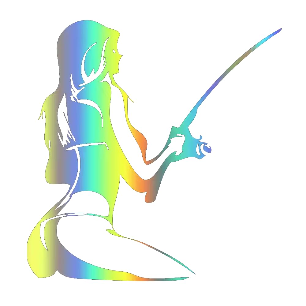TIZIKJ Weibliche Angeln Enthusiasten Aufkleber, Wasserfest, Reflektierend, PVC-Autoaufkleber mit Regenbogeneffekt für Autos Laptops Kühlschränke Möbel lustige Dekoration ((18cm/7.09inch))