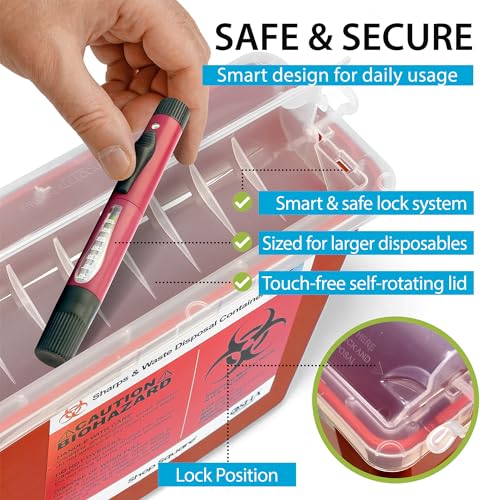 Image of Sharps Container for Home Use and Professional - 5 Quart (2 Pack) Large Sharps Container, Needle Disposal, Touch Free Rotating Lid