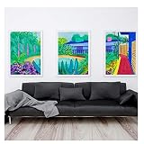 David Hockney affiche jardin imprime fleurs décoration murale plantes Art toile peinture mur photo pour salon -20X28 pouces pas de cadre 3 pièces