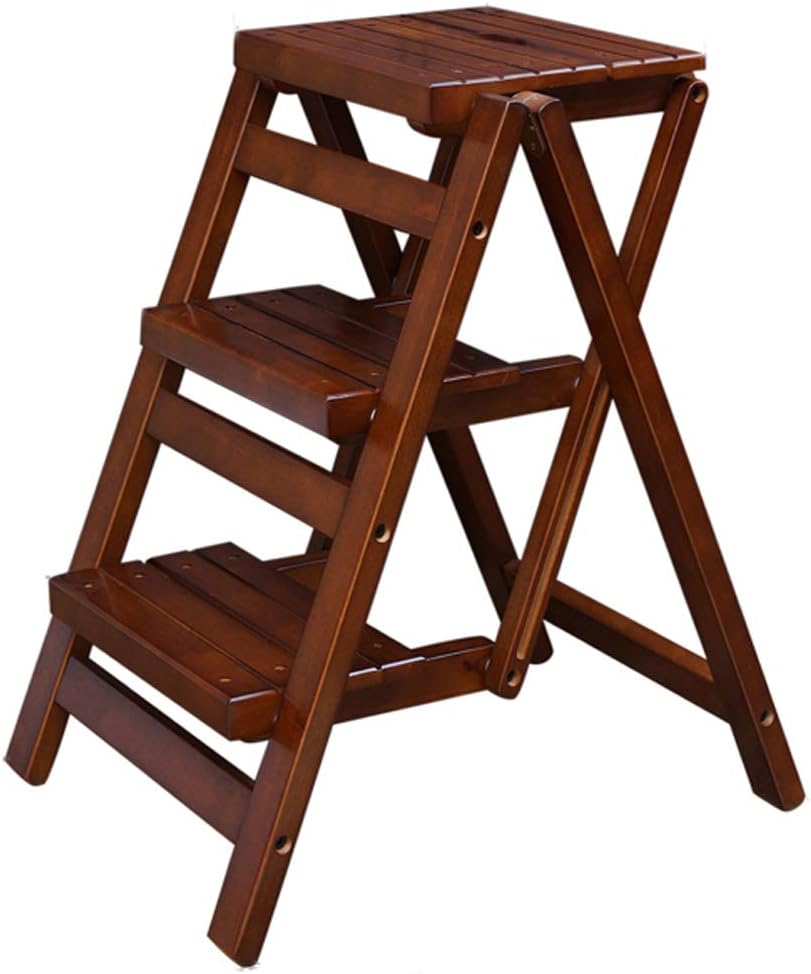 3-Layer Stool Pedal Indoor Folding Stepladder Wide Pedal Shelving Ladder Wooden Library Staircase Chairs Multipurpose Flower Rack,Home Garden Tool