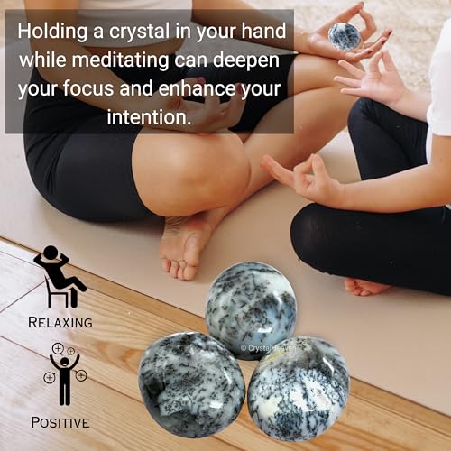 Image of Certified Dendrite Opal Crystal Palm Pebbles Stones for Anxiety Stress Relief Massage - AAA Grade Original Healing Gemstone Agate Palm Stone for Yoga Meditation Spiritual Reiki Feng Shui