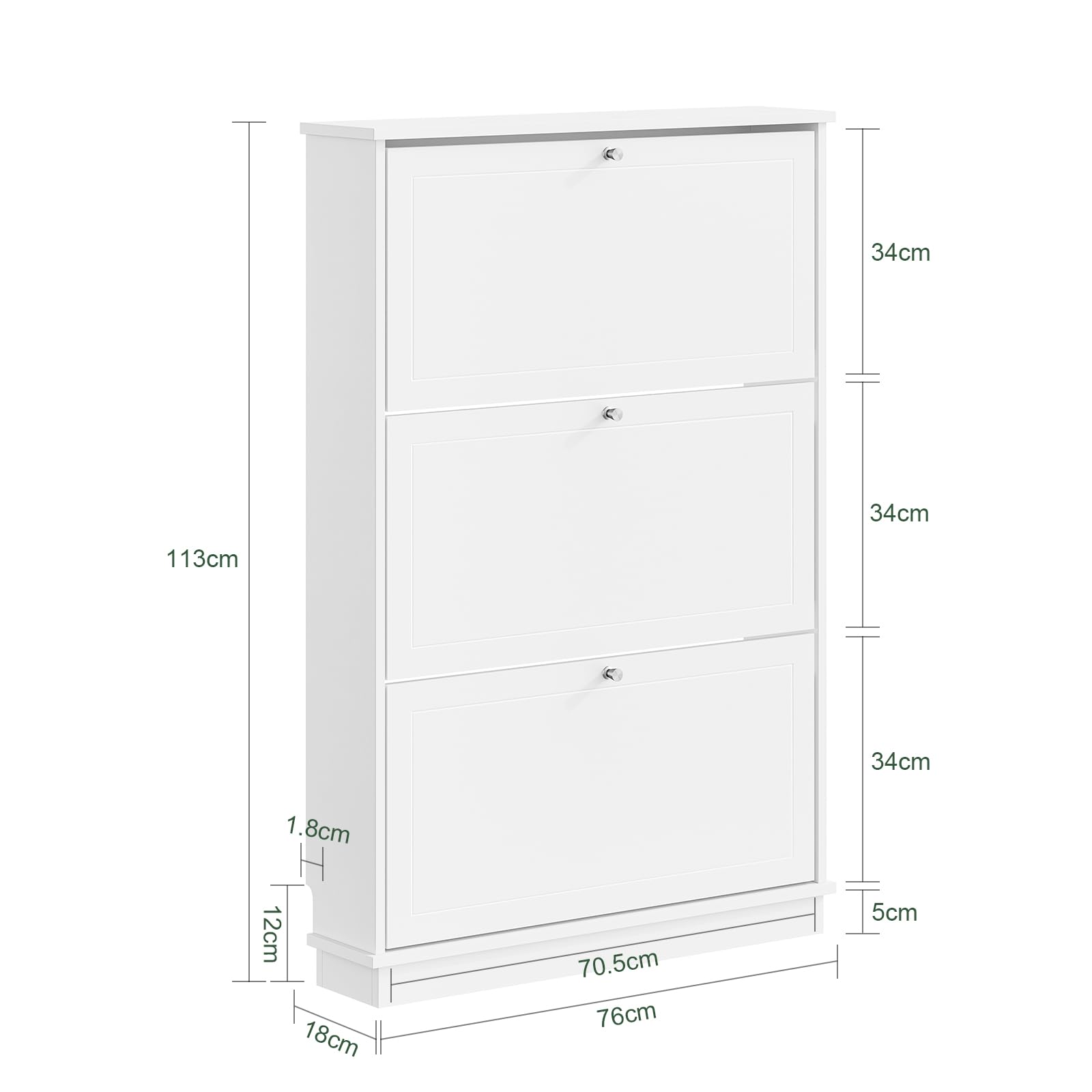SoBuy Schuhschrank Schmal - Extrem Schmal 18Cm, Passt Große Schuhe Bis EU 47, Schmaler Schuhschrank für Eingänge, Flure, kleine Wohnungen, Platzsparend - 76x18x113Cm - FSR215-W
