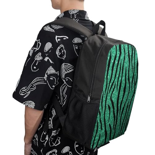 Tiger Pattern Green Glitter Backpack Simple Leisure Travel Backpack Outgoing Daypack 17 Inch4