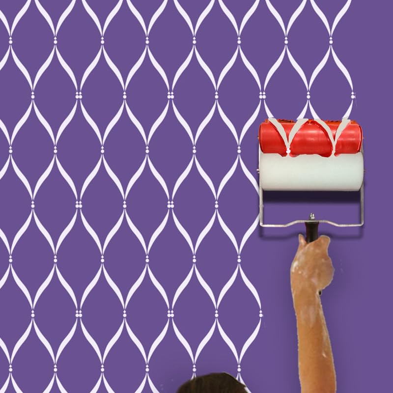 Image of Design Paint Roller with Texture Pattern - Reusable Wall Stencil Tool for Home Decor, Accent Walls, Furniture, and Crafts - Easy Decorative Painting Roller for Interior Design Projects