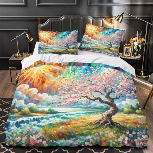Parure de lit fleur de pêche 3D housse de couette microfibre 200x200 - 4