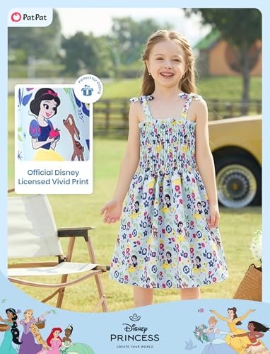 Image of Disney Princess Frozen Elsa Minnie Stitch Toddler Girl Dress Bow Tie Straps Smocked Summer Outfit Birthday Party Clothes 2-9Y