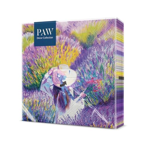 PAW - Servilletas Papel 3 Capas (33 x 33 cm) I 20 Unidades I Perfecto para Cumpleaños, Fiestas, Bodas, Comuniones y Celebraciones I Servilletas de Papel de Colores I Atardecer de Lavanda