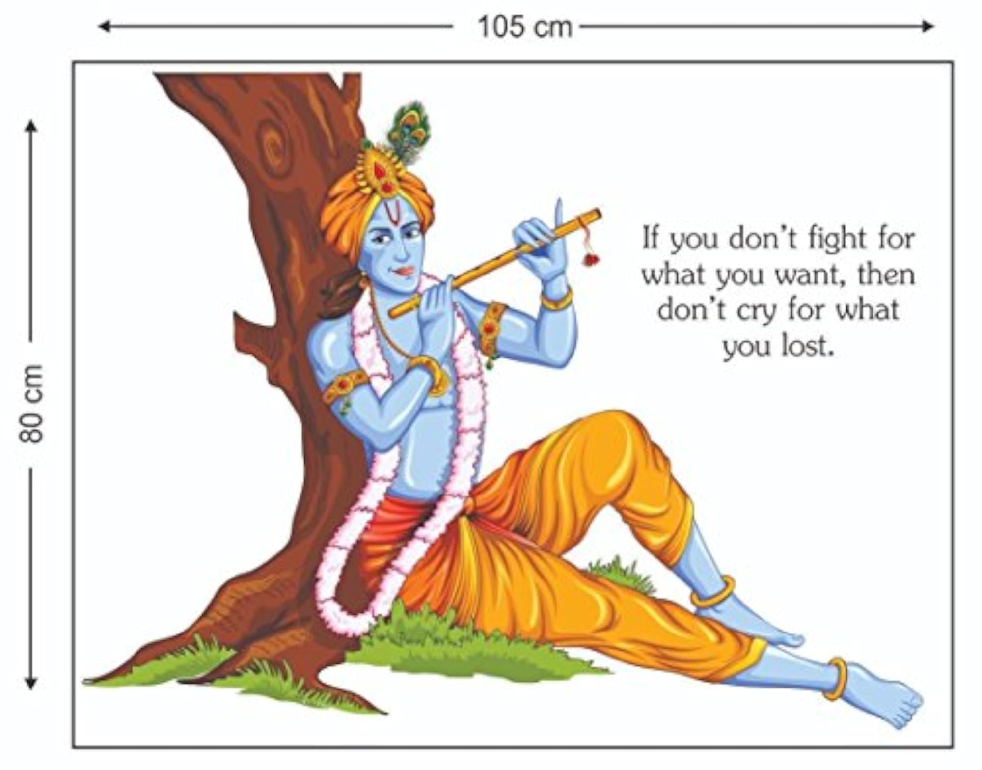 Lord Krishna Sitting Under Tree Wall Sticker, Multicolor