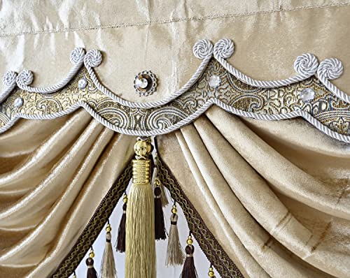 Newwpkira European Curtain Valance Luxury Swag Waterfall Valance Tier For Windows Embroidery Curtain Valance With Tassels Rod Pocket Top 1 Panel #TOP6