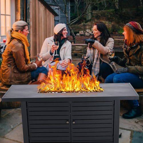 57 Inch Propane Fire Pit Table, 50000BTU Outdoor Gas Fire Pits Rectangular with Rain Cover, Sturdy Steel and Iron Fence Surface, CSA Safety Certified, Companion for Outside Patio Deck Garden