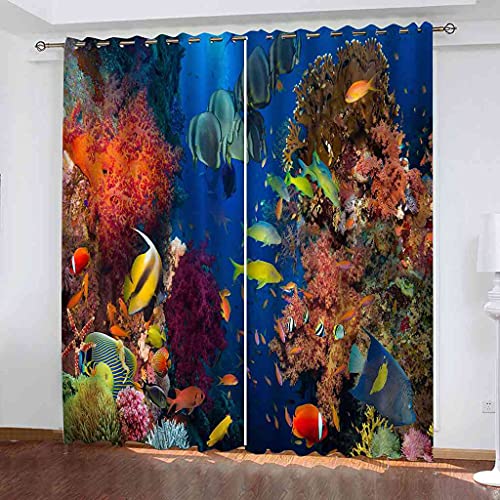 Rideaux à oeillets 100% polyester phonique motif poisson 3D - 2