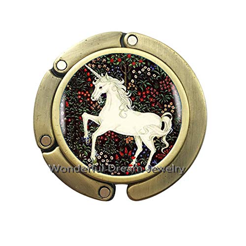 The Unicorn Bag Hook Purse Hook Art Painting Photo Jewelry Glass for Women Dress Accessories?PU188 (Brass)