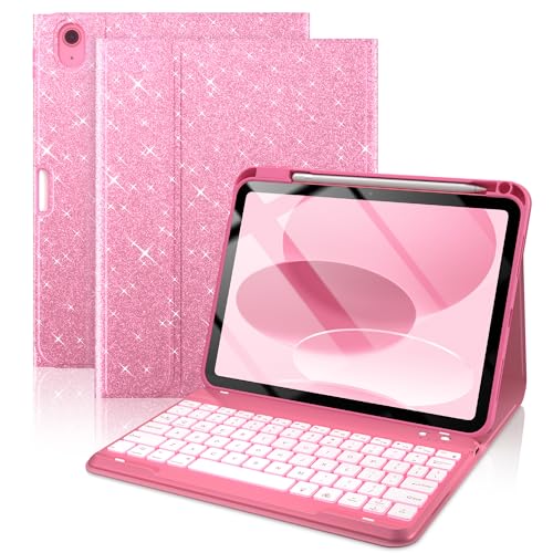 Image of typecase Folio Keyboard Case for iPad 10th Gen 10.9 inch (2022) and iPad 11th (A16, 2025), Magnetic Wireless Detachable Keyboard, 7-Color Backlight, Thin & Light, Pencil Holder - Glitter Blush