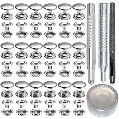 18 Sets 15mm Rostfreier Stahl Metall Druckknöpfe Kleidung Snaps Druckknopf Set mit 4 Befestigungswerkzeugen zum, Metall Druckknöpfe für Leder Handwerk Jacke Brieftasche Handtasche (Silber)