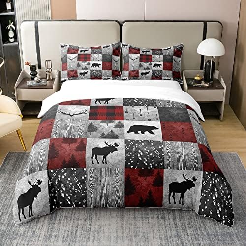 100 Cotton Lodge Deer Duvet Cover 155 x 220 cm, Rustic Animal Bedding