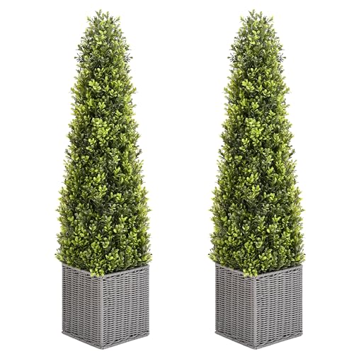 SEVENLOVE 48 Inch Artificial Boxwood Topiary Tree 2 Pack, Two 4FT Potted Boxwood Tree Cone Topiary...