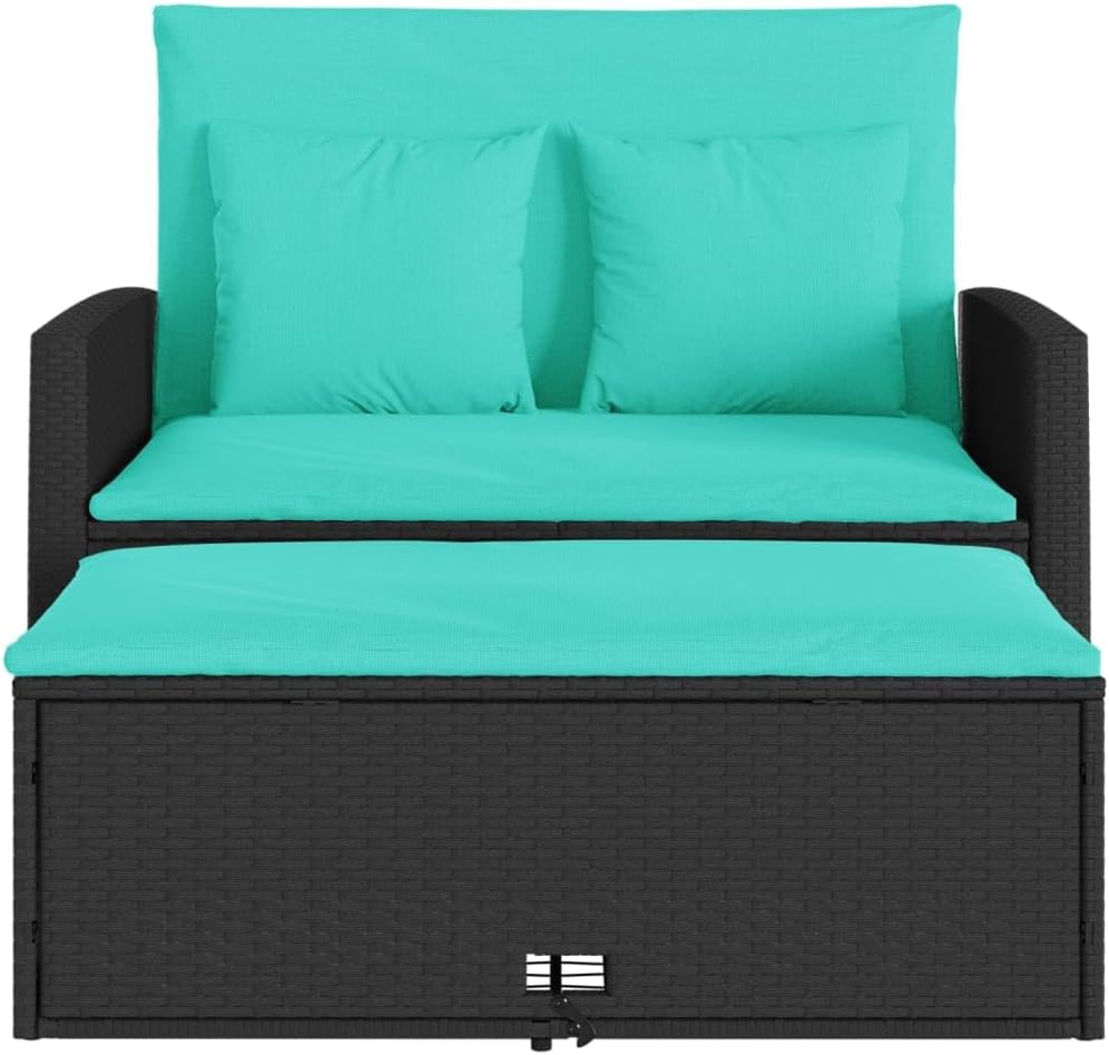 2-Seater Outdoor Patio Couch Black PE Rattan Loveseat 29.5x45.3x35.8 in Powder-Coated Steel Frame for Garden Balcony Porch Small Space Seating