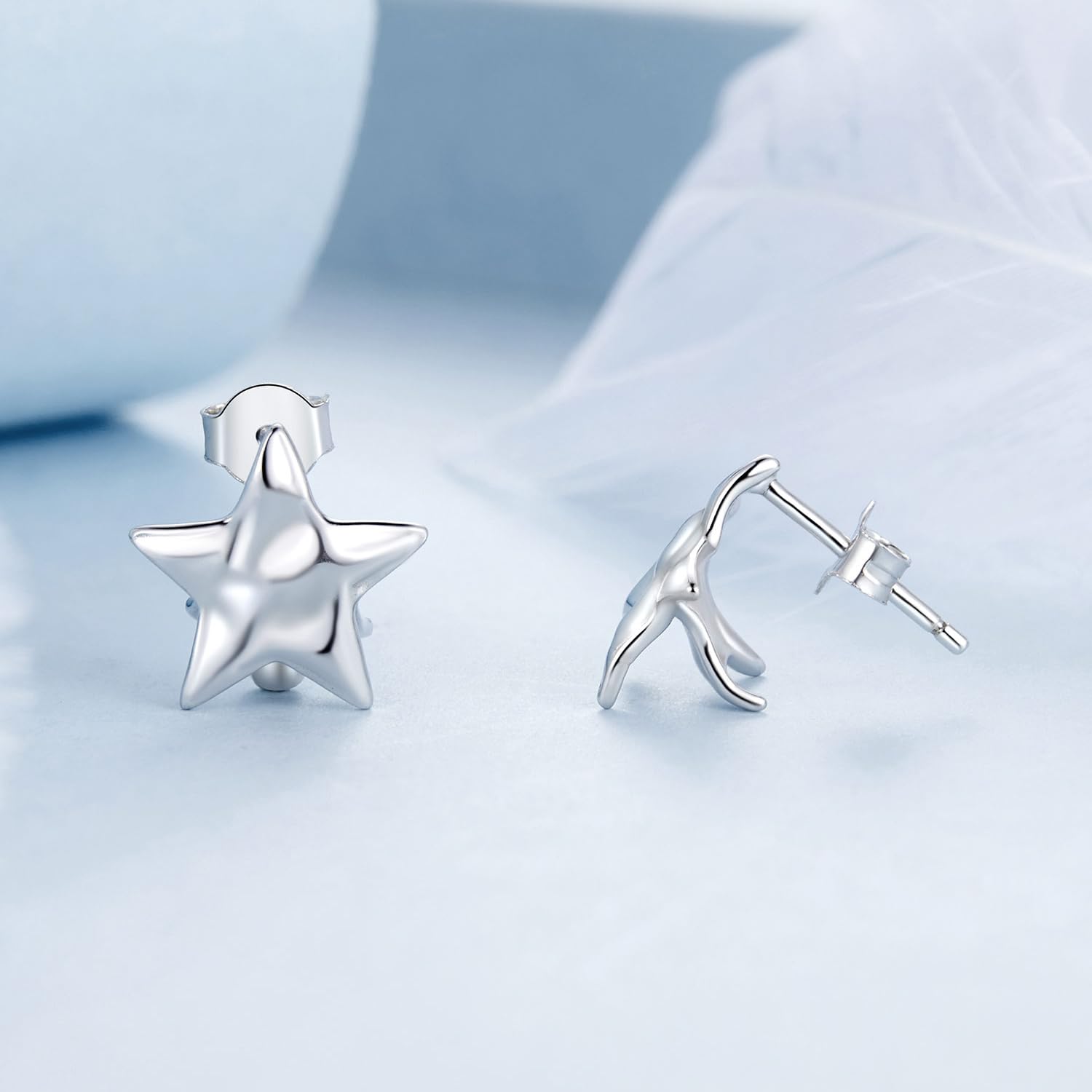 Orecchini a perno a forma di stella, in argento Sterling 925, leggeri, comodi per tutti i giorni