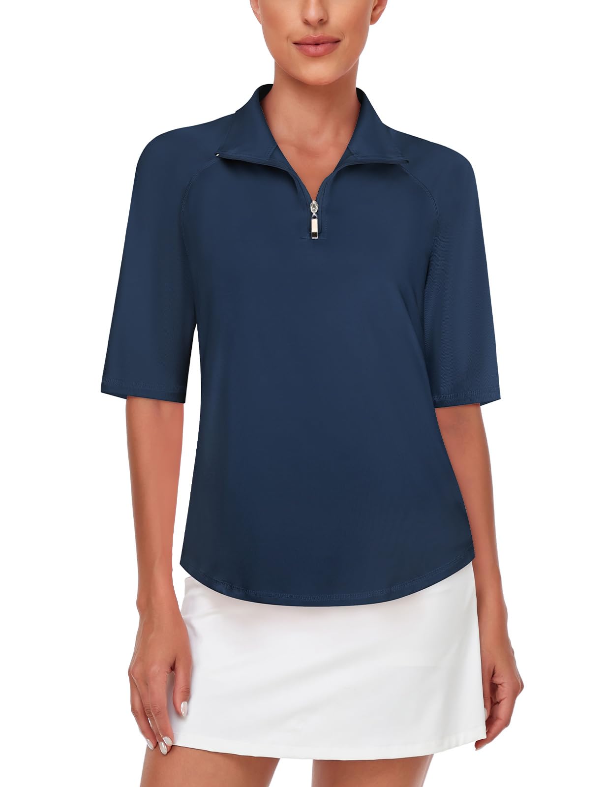Misyula Womens Golf Shirt Quick Dry Half Sleeve Quarter Zip Polo Workout Tops Tennis Shirts M-3XL