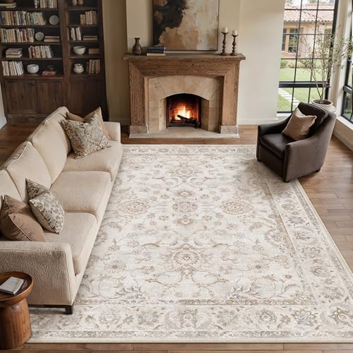 PureCozy Beige Teppich Wohnzimmer 200x300cm Waschbarer Cream Teppiche – Ansicht 1