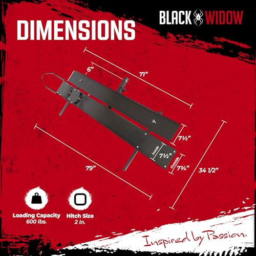Image of Black Widow Steel Motorcycle Carrier with Ramp for 2-Inch Receiver, 600 lb Capacity - Hitch-Mounted Dirt Bike and Scooter Hauler with Grit-Coated Track and Anti-Rattle Device for SUVs and Trucks