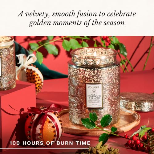 Image of Gilt Pomander Hinoki, Large Candle Jar, 18 oz, 100 Hour Burn Time, Coconut Wax for Clean Burning, Handcrafted in the USA
