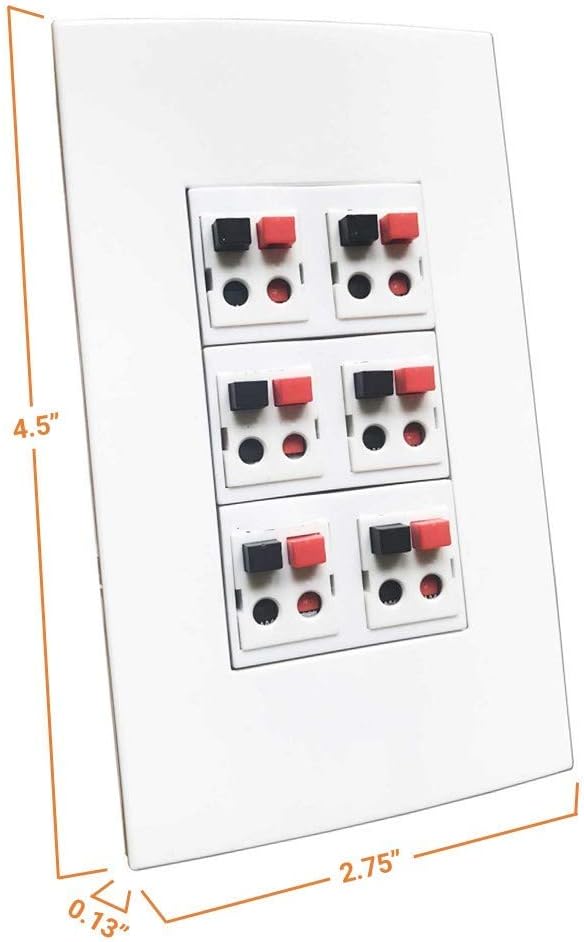 Premium Spring Loaded Speaker Wire Wall Plates and Screwless 6 Speaker Wall Plate Bundle
