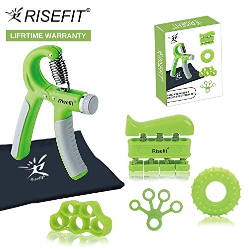 Risefit 5 Piezas Fortalecedores de Agarre de Mano, Agarrador de Mano Ajustable, Estirador de Dedos, Ejercitador de Dedos,apoyo de terapia física para atletas,Artritis con Músico