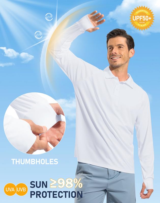 Pudolla Men's Long Sleeve Golf Polo Shirt UPF 50+ Lightweight Sun Protection Cool SPF Hiking Shirts for Men2